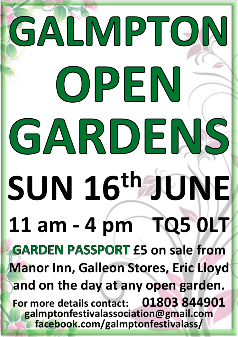 Galmpton Charity Open Gardens 2024 Sunday 16th June, 11am 4pm Whats